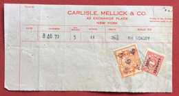 USA N.Y. CARLISLE MELLICK & C. TICKET  CON   REVENUE MARCA DA BOLLO STATE OF NEW YORK 4 + 4  CENT STOCK TRANSFER TAX - USA