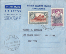 Air Letter  Honiara British Solomon Islands - New York            1951 - Salomonen (...-1978)