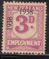 3d MH Employment  New Zealand Revenue, Fiscal 1938 Overprint - Fiscal-postal