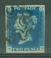 G.B.: 1840   QV Obliterated With Maltese Cross In Black   SG5   2d   Blue  Used - Used Stamps