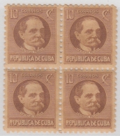 1917-219 CUBA REPUBLICA. 1917-28. 10c TOMAS ESTRADA PALMA. BLOCK 4 GOMA ORIGINAL. - Ungebraucht