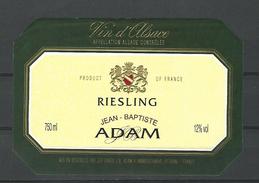 VIN ALSACE  RIESLING JEAN- BAPTISTE  ADAM CAVE J.B. ADAM AMMERSCHWIHR   NEUF QUALITÉ - Riesling