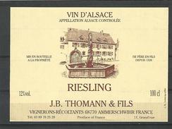 VIN ALSACE   RIESLING  J.B. THOMANN & FILS CAVE AMMERSCHWIHR   NEUF QUALITÉ - Riesling