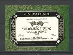 1997 VIN D'ALSACE  SCHLOSSBERG RIESLING VENDANGES TARDIVES CAVE KIENTZHEIM - KAYSERSBERG  NEUF QUALITÉ - Riesling
