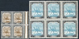 1921-23 5m Marginal Block Of Four, 1948 6p Block Of Six, Both Showing Misplaced Central Vignettes - All UM, SG.34 & - Sonstige & Ohne Zuordnung