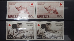 ALGERIE ALGERIA PAIR RED CROSS CROIX ROUGE FENNEC FENEC DESERT FOX FOXES BIRD BIRDS CIGOGNE YT 343 344 343/4 1957 ** MNH - Nuevos