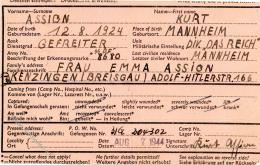 WK II MILITÄR - KGF-Karte Des SS-Gefreiten Kurt Assion V. SS-DIV. DAS REICH" 7.8.1944 Mit Entspr. Beschädigtem - Non Classificati