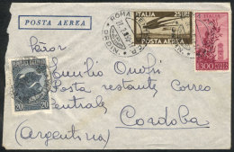 Airmail Cover Sent On 27/FE/1950 From Roma To POSTE RESTANTE, Córdoba (Argentina), With 20c. Stamp To Pay... - Non Classificati