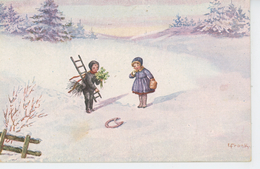 ENFANTS - Jolie Carte Fantaisie Enfants Fillette Et Petit Ramoneur Dans La Neige Signée E. FRANK - Frank, Elly