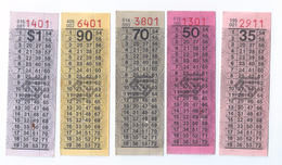 Set Of 5 Pcs. 70s' Singapore Bus Services SBS Old Bus Ticket 35¢ ,50¢ ,70¢ ,90¢ & $1 - Welt