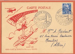 Belle Carte Illustrée 1952 Meeting Aérien Sables D'Olonne Destination Moulins ( Allier ) - 1927-1959 Briefe & Dokumente