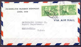 1941 , CUBA , SOBRE COMERCIAL DE LA SEIBERLING RUBBER COMPANY CIRCULADO ENTRE LA HABANA Y AKRON , YV. 33 X 2 - Lettres & Documents