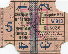 Deutschland - Berlin - BVG - Sammelkarte Für 5 Fahrten 1951 - Gültig Auf Strassenbahn Omnibus Oder U-Bahn - Europa