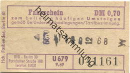 Deutschland - Berlin - BVG - Umsteige Fahrschein 1969 DM 0,70 - Europa