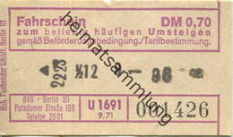 Deutschland - Berlin - BVG - Umsteige Fahrschein 1971 DM 0,70 - Europe