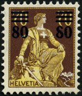 SCHWEIZ BUNDESPOST 127I **, 1915, 80 C. Auf 70 C. Schwärzlichrötlichbraun/hellchromgelb Mit Abart Rechte 8 Obe - Gebraucht