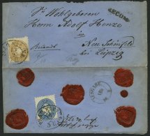 STERREICH 33/4 BRIEF, 1863, 10 Kr. Blau Und 15 Kr. Braun Auf Gesiegeltem Einschreibbrief Mit Ovalstempel PRAG KLEINS. Na - Sonstige & Ohne Zuordnung