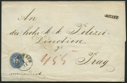 STERREICH 33 BRIEF, 1863, 10 Kr. Blau Und Rückseitiges Reco-Porto 10 Kr. Blau (defekt) Auf Brief Von TREBITSCH Nach - Gebraucht