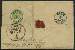 STERREICH 31 BRIEF, 1866, 3 Kr. Grün, Prachtstück Mit Blauem K1 WIEN FILIALE, Rückseitig Auf Reco-Brief, - Sonstige & Ohne Zuordnung