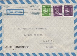 LETTRE FINLANDE COVER FINLAND 1949. PAR AVION. HELSINKI - LYON FRANCE  /CLASSEUR FINLANDE 21 - Storia Postale