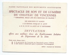 Carton D'Invitation/Spectacle Son Et Lumière Du Château De VINCENNES/1000 Ans De L'histoire De France /1966   INV13 - Visiting Cards