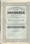 SocoUele Société Commerciale Et Agricole De L'Uélé. Société Congolaise RL Action De 100 Francs + Coupons 1927 2 Actions - S - V