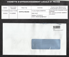 VIGNETTE D'AFFRANCHISSEMENT LOCALE ET PRIVEE AVEC LES REFERENCES D'AGREMENT DE LA POSTE DISTRIPLISMAUGES@ORANGE.FR 20 G - Altri & Non Classificati