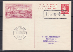 Finlande - Carte Postale 1955 - Entier Postal - Oblit Paquebot - Cachet De Kobenhavn - Exp Vers La Suède -ponts - Usines - Storia Postale