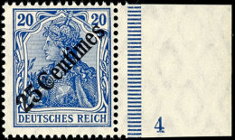 25 Centimes Auf 20 Pf. Vom Rechten Bogenrand Mit Plattenummer 4 Tadellos Postfrisch, Katalog: 50 PlNr. **25... - Turkse Rijk (kantoren)