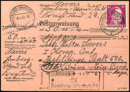 40 Pfg. Hitler Mit Stempel HAMBURG-WANDSBECK 6.4.45 Auf Kompletter Postanweisung An Ein Ausbildungs-Bataillon In... - Other & Unclassified