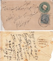 India  1886  QV 1/4A Envelope  Uprated  DHARIWAL To AMRITSAR #  95022  Inde  Indien - 1858-79 Crown Colony