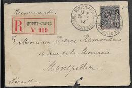 MONACO Devant De Lettre CAD MONTE CARLO PRINCIPAUTE Sur N° 17 Y/T 40c RECOMMANDE Pour MONTPELLIER  .... .G - Lettres & Documents