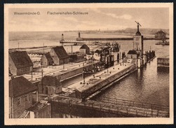 A3602 - Alte Ansichtskarte - Bremerhaven - Hafen Wesermündung - Fischereihafen Schleuse - Schwarz - TOP - Bremerhaven