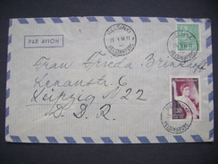 Finland Air Mail Letter Helsinki Helsingfors 1958 - Leipzig Germany - Stamp Coat Of Arms 10 Mk., Ida Aalberg  30 Mk. - Storia Postale