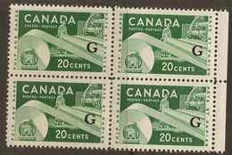 CANADA 1955 20c Official X4 SG O207a UNHM #ZJ141 - Overprinted