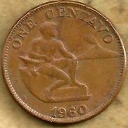 PHILIPPINES 1 CENTAVO WOMAN VOLCANO FRONT SHIELD BACK 1960 VF KM? READ DESCRIPTION CAREFULLY!! - Philippines