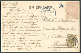 Carte Affranchie Des Pays-Bas (SLUIS L'écluse) D'un Timbre Fiscal à 5 Cent. + (à Côté) Dc SLUIS 14 Avril 1914  Et Taxée - Documentos