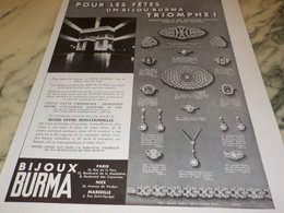 ANCIENNE PUBLICITE BIJOUX BURMA 1936 - Other & Unclassified