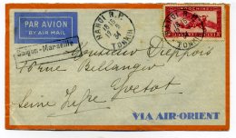 Lettre PAR AVION " AIR ORIENT"  De HANOI  TONKIN à YVETOT Via MARSEILLE /  TP Poste Aérienne Indochine / 1934 - Lettres & Documents