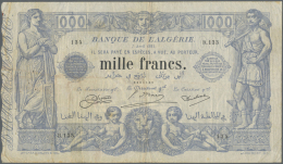 Algeria / Algerien: 1000 Francs 1924 P. 76, Used With Folds And Creases, Several Pinholes And Light Stain In Paper, Mino - Algeria