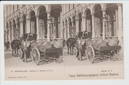 BRUXELLES - BELGIQUE - CARTE STEREOSCOPIQUE - DEVANT LA MAISON DU ROI - ATTELAGE - Public Transport (surface)