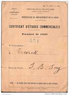 Carte De Convocation à L'Examen/ Certificat D'Etudes Commerciales/ Préfecture De La Seine/1900   VP515 - Material Und Zubehör