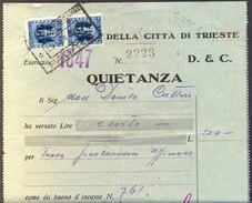 ITALIA - REVENUE Ovpt. On QUIETANZA - TRIESTE - 1947 - Fiscaux