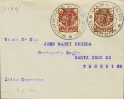 DEPENDENCIAS POSTALES ESPAÑOLAS. Cabo Juby. SOBRE 3, 3A 1916. 15 Cts Sobre 50 Cts Castaño (carmín) - Cabo Juby