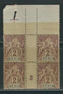 BENIN N° 31 Bloc De 4 Millésimé **  B De F Avec Croix De Repére - Unused Stamps