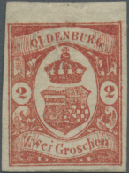 Oldenburg - Marken Und Briefe: 1861, 2 Groschen Schwärzlichrotorange Als Ungebrauchtes Einzelstück Vom Oberran - Oldenbourg