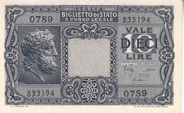 Banconote Da 10 Lire Lotto Di 1 Biglietto_ N°0789 Serie 833194-" 2 SCANSIONI- - Sonstige & Ohne Zuordnung