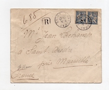 !!! PAIRE DU 25C MOUCHON DE CHINE SUR LETTRE RECOMMANDEE DE SHANGHAI POUR LA FRANCE DE 1907 - Briefe U. Dokumente