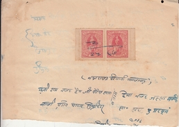 JHALAWAR State  1A  Pair  Revenues On Large Piece # 94084 Inde Indien  India Fiscaux Fiscal Revenue - Jhalawar