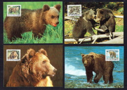 1988  Yugoslavia  Brown Bear    Set Of 4  On WWF Maximum Cards - Cartes-maximum